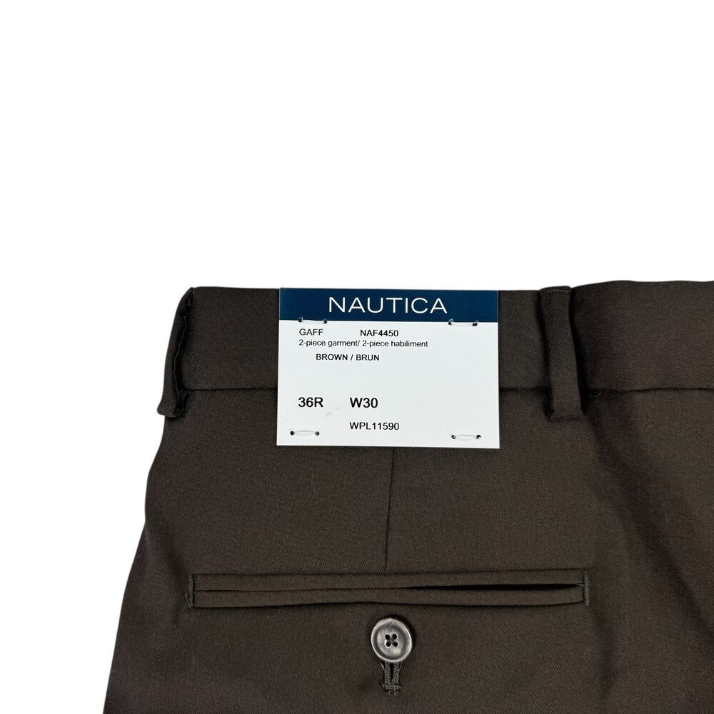 Nautica Mens 2-Piece Modern Fit Active Stretch Solid Suit Brown 36R 30W - Picture 11 of 14